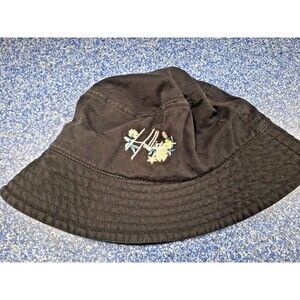 Hollister Black Canvas Bucket Hat Embroidered Floral One Size